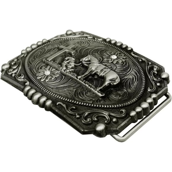 Moranse Religion Cross Cowboy Kneeling Prayer And Horse Design Belt Buckle - Picture 5 of 6